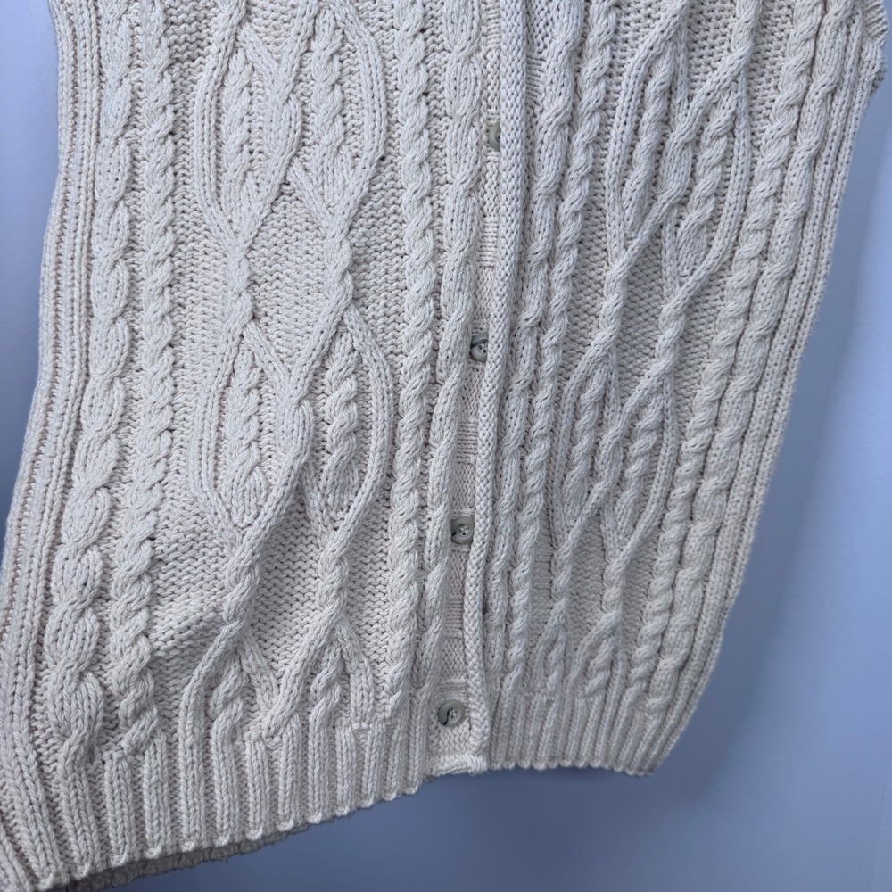 VTG Eddie Bauer Cable Knit Cardigan Vest Women L Cream Fisherman Preppy Coastal - Picture 7 of 15
